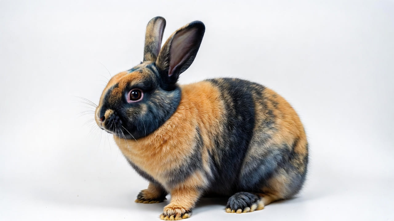 A Harlequin rabbit with distinctive coloring
